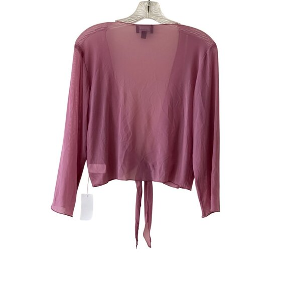 Connected Apparel  Pink Tie Front Open Shrug Cardigan Crop Sheer Long Sleeve NWT - Picture 2 of 9